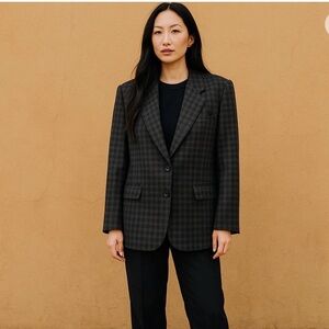 Eddie Bauer Jacket Womens Size S/P Navy Black Wool Blazer Preppy Clueless 90’s